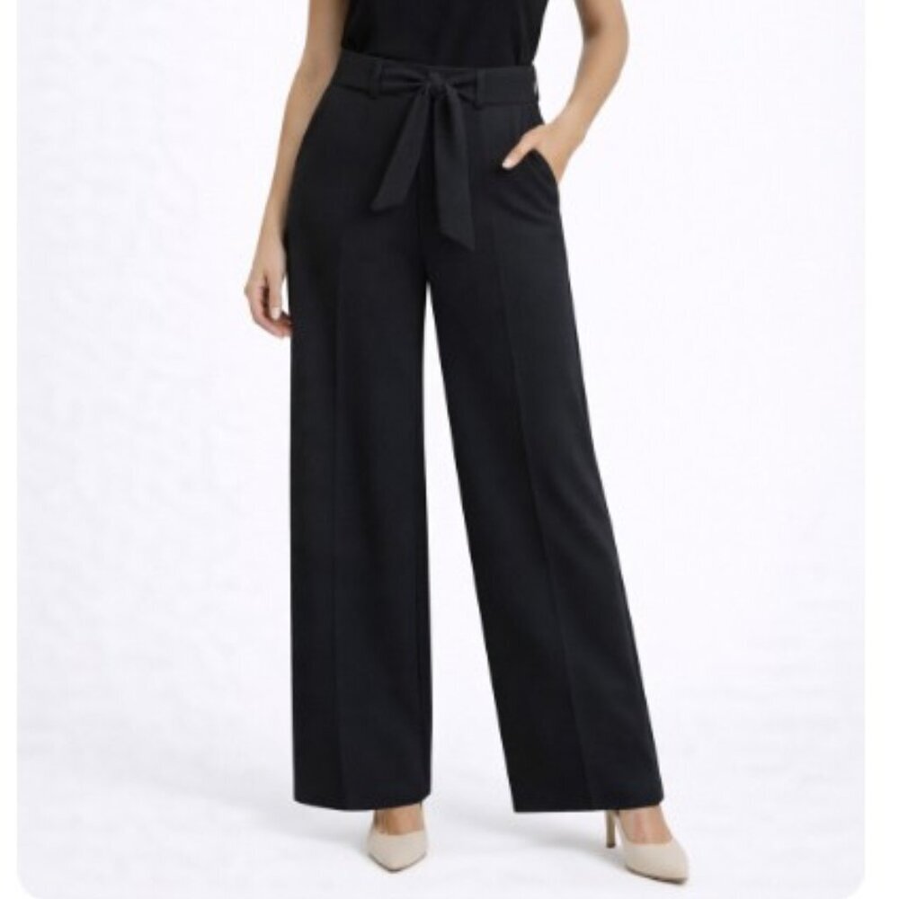 White House Black Market WHBM The Wide Leg Black Tie Waist Stretch Pants Size 6